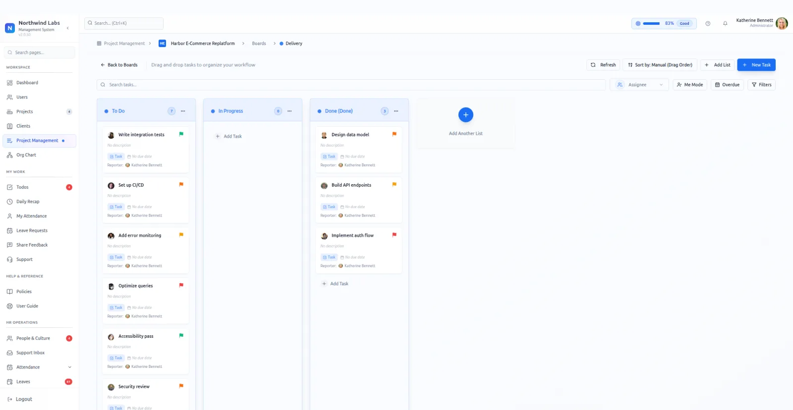Project boards in PeopleMuster, shown on a demo company.